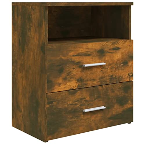 vidaXL Nachttisch 1 Fach 2 Schubladen Nachtschrank Nachtkonsole Nachtkommode Schlafzimmer Schrank Kommode Räuchereiche 50x32x60cm Holzwerkstoff von vidaXL