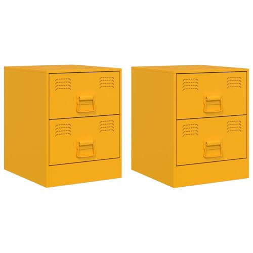 vidaXL Nachttisch 2 STK., Nachtschrank mit 2 Schubladen, Nachtkonsole Nachtkommode für Schlafzimmer, Schlafzimmer Schrank Kommode, Gelb Stahl von vidaXL