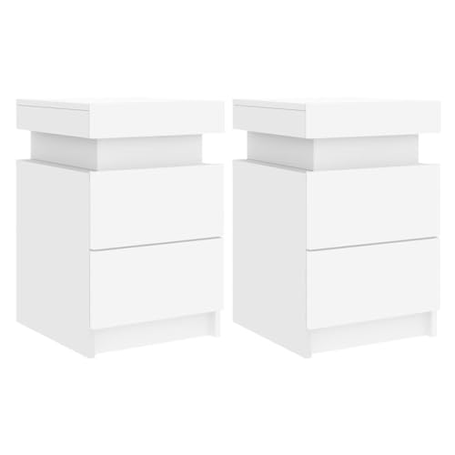 vidaXL Nachttisch 2 STK., Nachtschrank mit LED-Leuchten, Beistelltisch Nachtkonsole mit Stauraum, Kommode Nachtkommode Schlafzimmer, Weiß vidaXL Nachttisch 2 STK., Nachtschrank mit LED-Leuchten, Beistelltisch Nachtkonsole mit Stauraum, Kommode Nachtkommode Schlafzimmer, Weiß von vidaXL