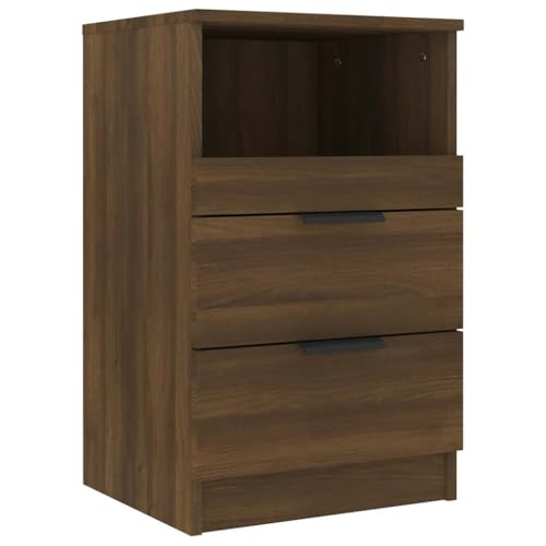 vidaXL Nachttisch 2 Schubladen 1 Fach Nachtschrank Nachtkonsole Nachtkommode Schlafzimmer Schrank Kommode Braun Eichen-Optik Holzwerkstoff von vidaXL