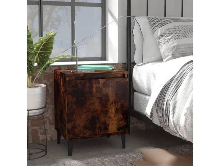 vidaXL Nachttisch 2 Stk Nachttisch Nachtschrank Nachtkommode Metallbeine Räuchereiche 40, braun von vidaXL
