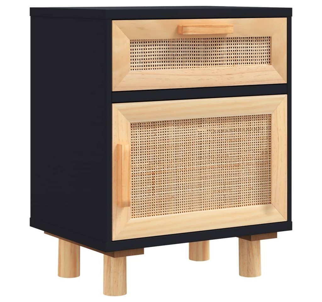 vidaXL Nachttisch Nachttisch Schwarz Massivholz Kiefer und Natur-Rattan (1-St) von vidaXL