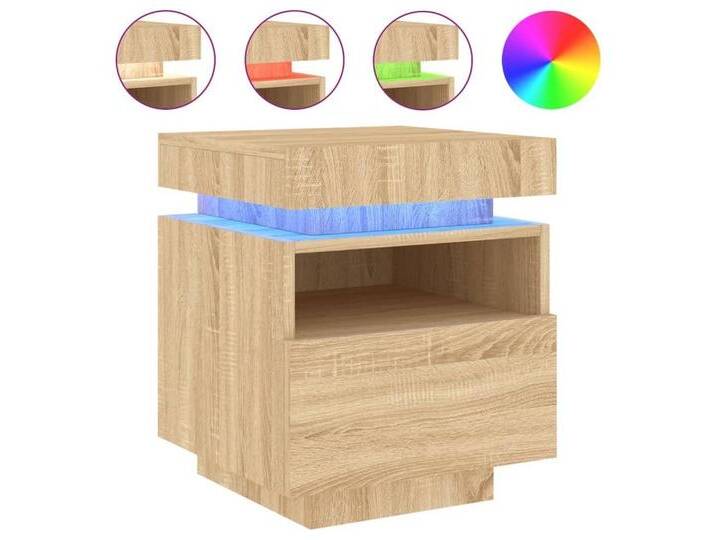 vidaXL Nachttisch Nachttisch mit LED Leuchten Sonoma Eiche 40x39x48,5 cm Nachtschrank Be, braun von vidaXL