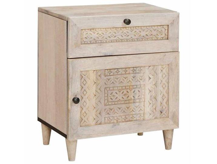 vidaXL Nachttisch Nachttisch mit Tür Beige 50 x 33 x 60 cm massives holz (1-St) von vidaXL