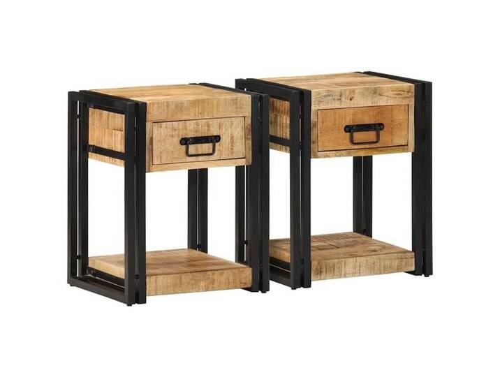 vidaXL Nachttisch Nachttische 2 Stk 40x35x50 cm Raues Massivholz Mango, braun von vidaXL
