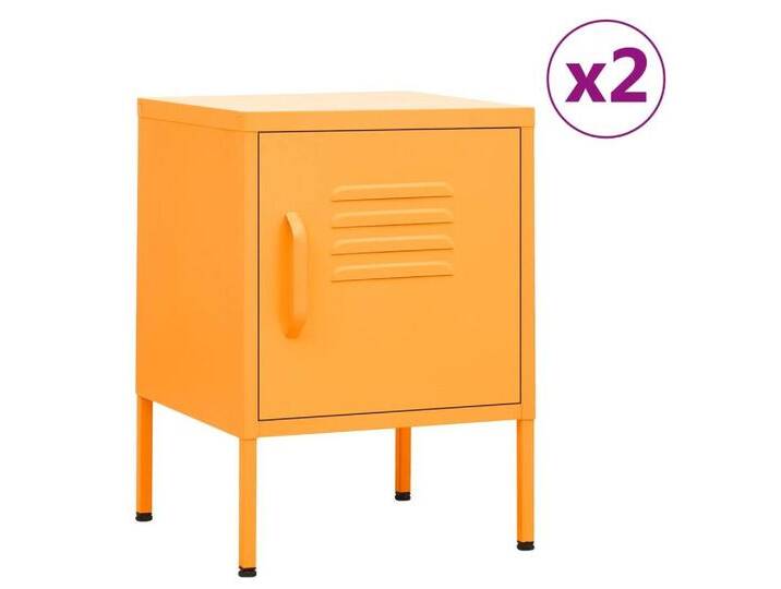 vidaXL Nachttisch Nachttische 2 Stk Senfgelb 35x35x51 cm Stahl Nachtkonsole Nachtschrank, gelb von vidaXL