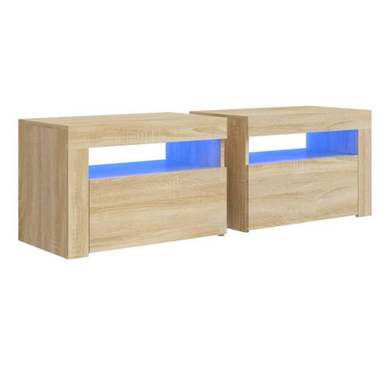vidaXL Nachttisch Nachttische 2 Stk mit LEDs Sonoma Eiche 60x35x40 cm Bett Nachtkonsole von vidaXL