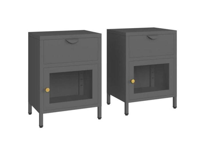 vidaXL Nachttisch Nachttische 2 Stk. Anthrazit 40x30x54,5 cm Stahl und Glas (2-St), Anthrazit von vidaXL