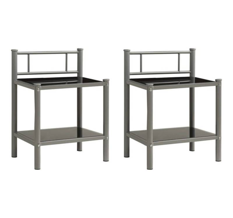 vidaXL Nachttisch Nachttische 2 Stk. Grau und Schwarz Metall und Glas (2-St) von vidaXL