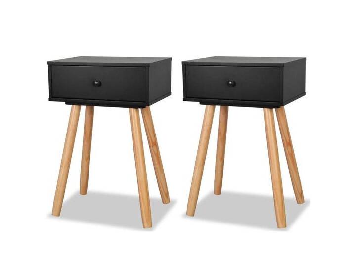 vidaXL Nachttisch Nachttische 2 Stk. Massivholz Kiefer 40x30x61 cm Schwarz (2-St), schwarz von vidaXL