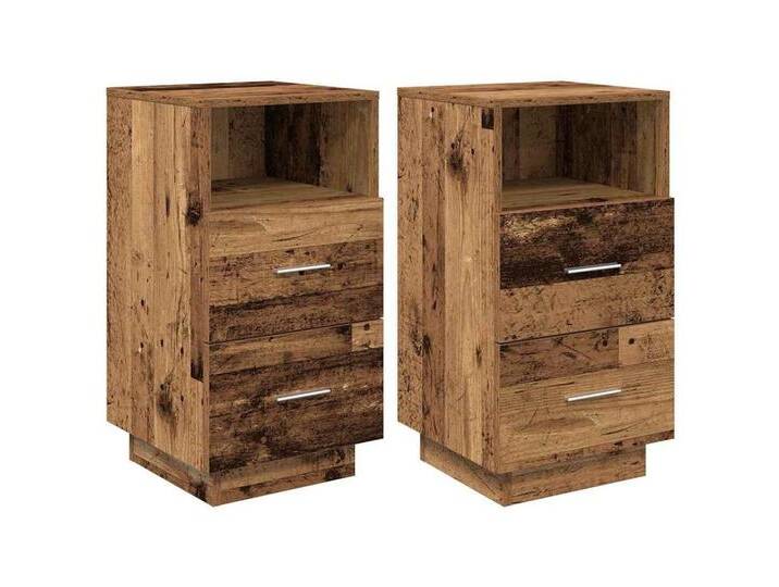 vidaXL Nachttisch Nachttische 2 Stk. mit 2 Schubladen Altholz-Optik 36x36x68 cm (2-St), braun, Braun von vidaXL