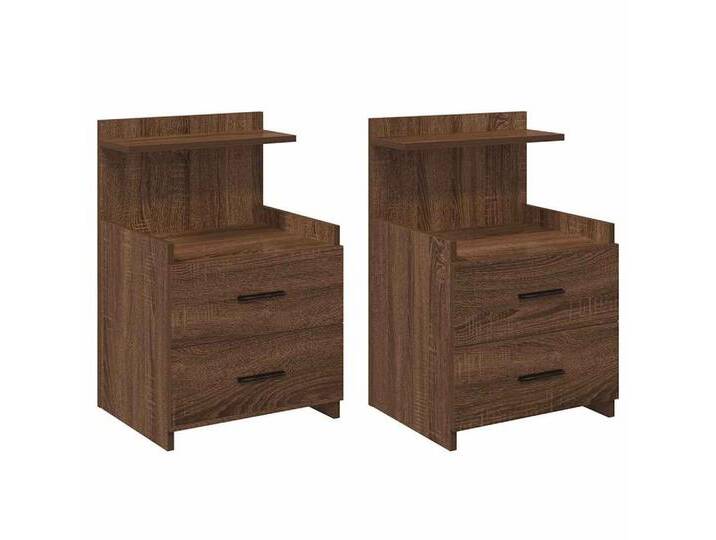 vidaXL Nachttisch Nachttische 2 Stk. mit 2 Schubladen Braun Eichen-Optik 40x36,5x62 cm (2-St), braun von vidaXL