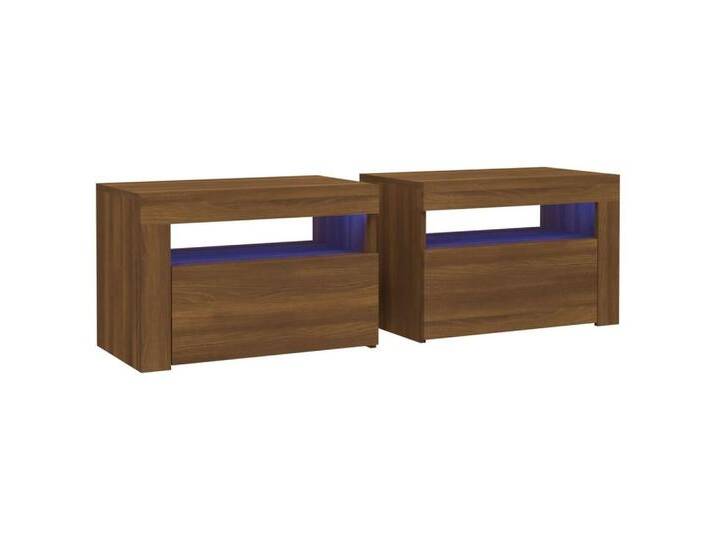 vidaXL Nachttisch Nachttische 2 Stk. mit LEDs Braun Eiche 60x35x40 cm (2-St), braun von vidaXL