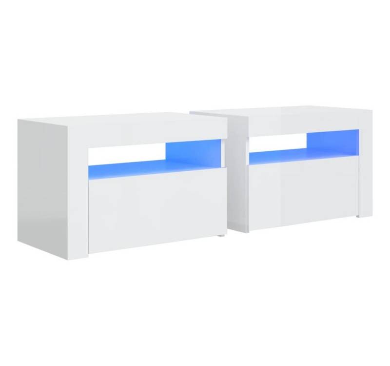 vidaXL Nachttisch Nachttische 2 Stk. mit LEDs Hochglanz-Weiß 60x35x40 cm (2-St) von vidaXL