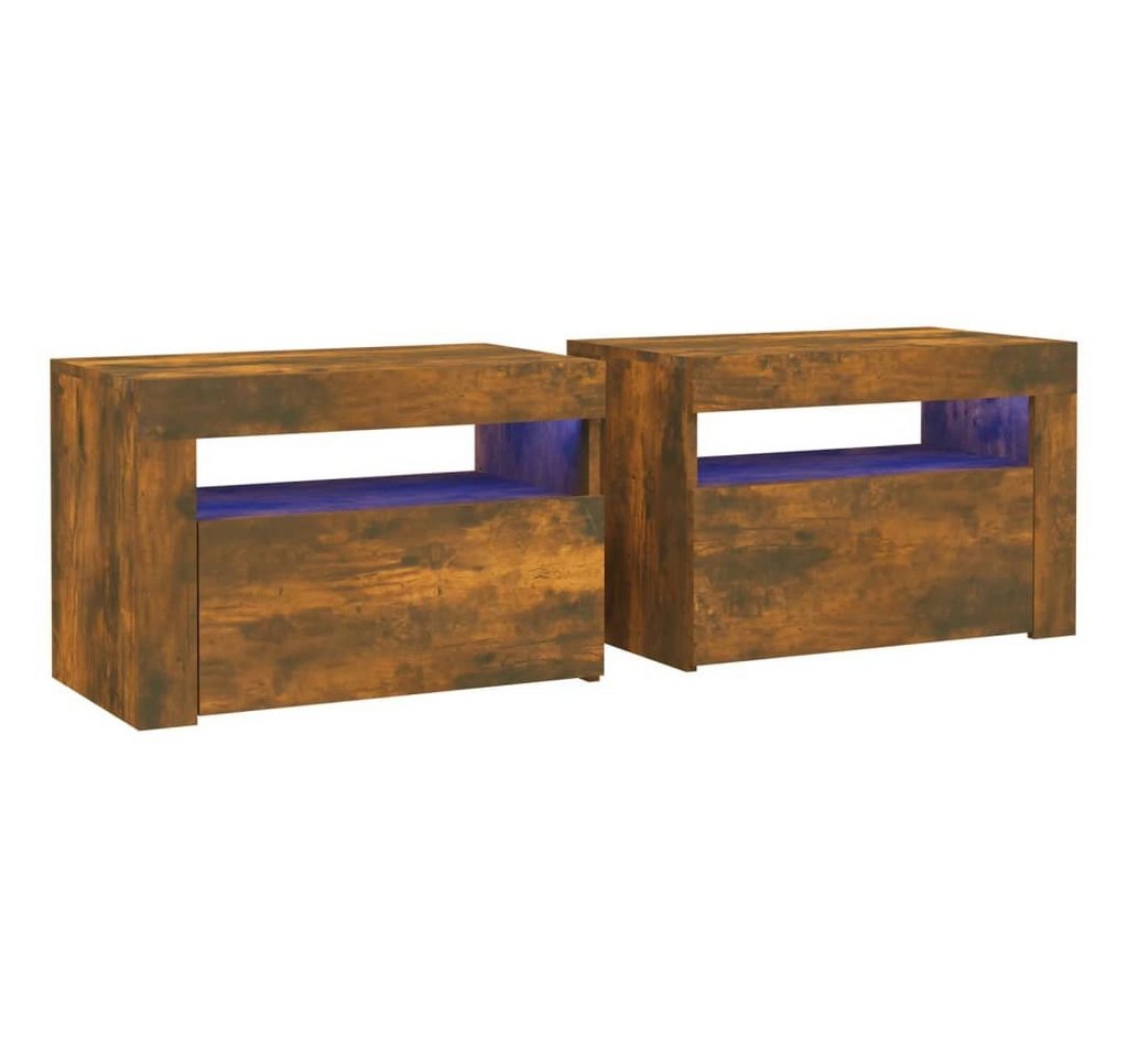 vidaXL Nachttisch Nachttische 2 Stk. mit LEDs Räuchereiche 60x35x40 cm (2-St) von vidaXL