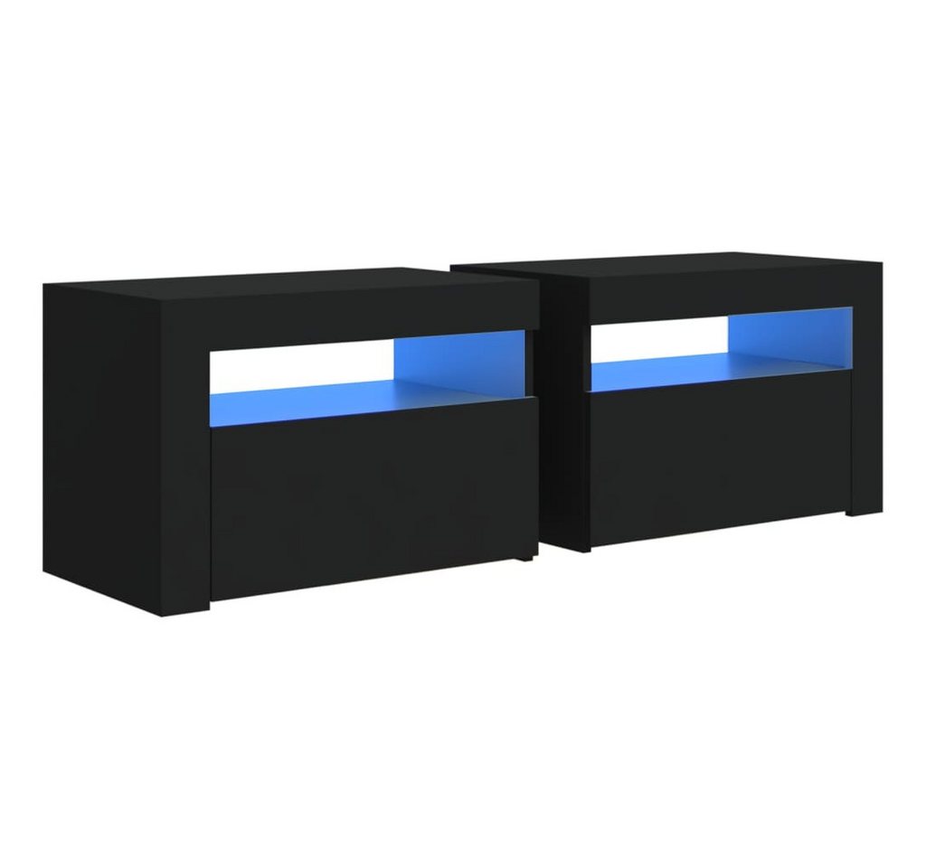vidaXL Nachttisch Nachttische 2 Stk. mit LEDs Schwarz 60x35x40 cm (2-St) von vidaXL