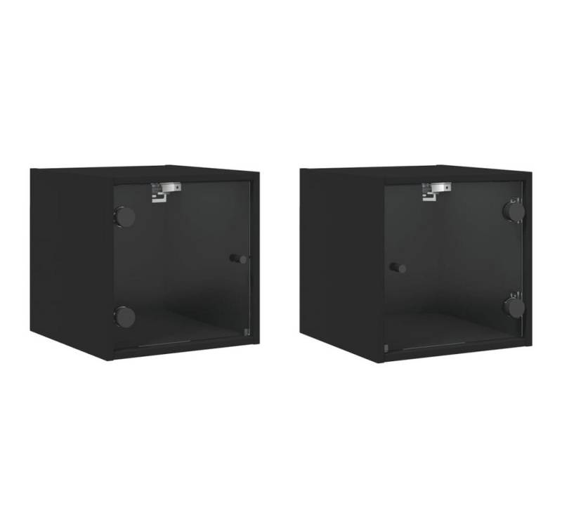 vidaXL Nachttisch Nachttische mit Glastüren 2 Stk. Schwarz 35x37x35 cm (2-St) von vidaXL