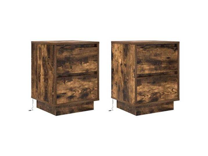 vidaXL Nachttisch Nachttische mit LED-Leuchten 2 Stk. Räuchereiche 38x34x50 cm (2-St) von vidaXL