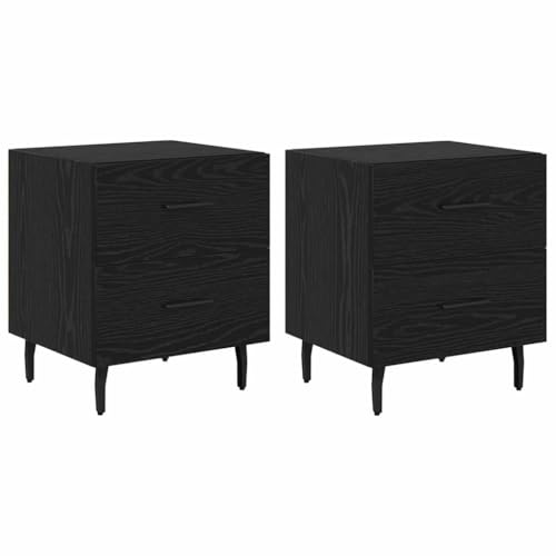vidaXL Nachttisch - Schwarz Eiche, Engineering Holz, Größe 40 x 35 x 47,5 cm, 2er Set hat Metallgriffe und tapered Beine. Minimalistisches Design, kompaktes Design - perfekte Gr von vidaXL