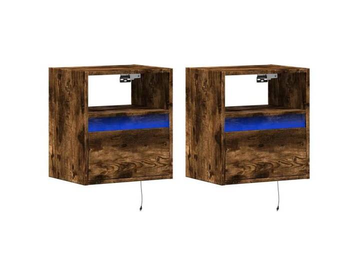vidaXL Nachttisch Wand-Nachttische mit LED-Leuchten 2 Stk. Räuchereiche (2-St) von vidaXL