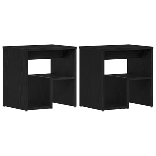 vidaXL Nachttisch aus schwarzer Eiche – Zwei offene Regale Minimalistisches Design MDF Holzwerkstoff Kompakter Nachttisch für Schlafzimmerstauraum Moderne Dekoration Ideal für von vidaXL