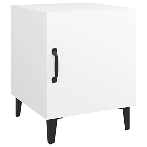 vidaXL Nachttisch mit 1 Tür Nachtschrank Nachtkonsole Nachtkommode Schlafzimmer Schrank Kommode Weiß Holzwerkstoff Metall 40x40x50cm von vidaXL