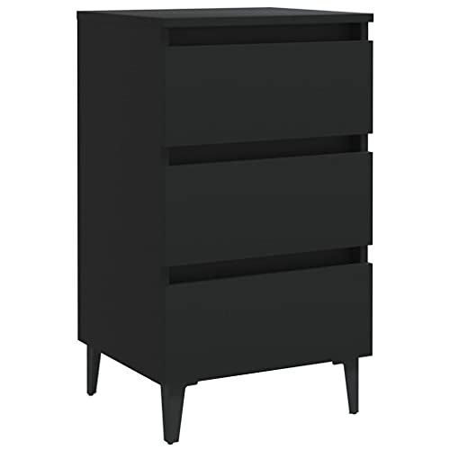 vidaXL Nachttisch mit Metallbeinen 3 Schubladen Nachtschrank Nachtkonsole Nachtkommode Schlafzimmer Schrank Kommode Schwarz 40x35x69cm von vidaXL