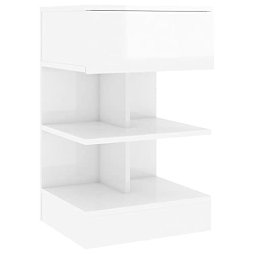 vidaXL Nachttisch mit Schublade Nachtschrank Nachtkonsole Nachtkommode Schlafzimmer Schrank Kommode Beistelltisch Hochglanz-Weiß 40x35x65cm Holzwerkstoff von vidaXL