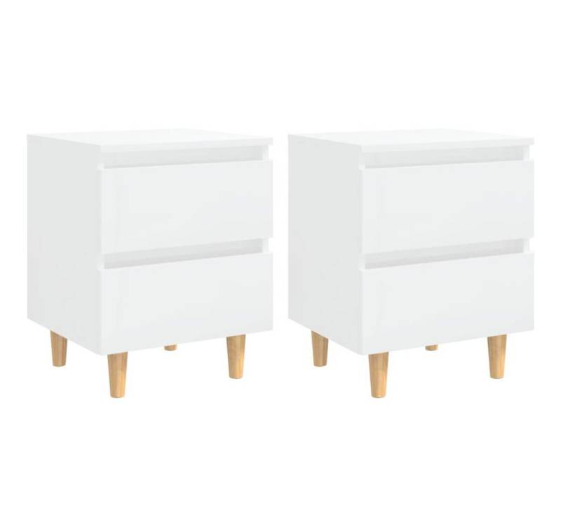 vidaXL Nachtkommode, Nachttische 2 Stk. mit Kiefernholz-Beinen Hochglanz-Weiß von vidaXL