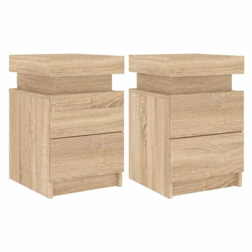 vidaXL Nachttisch 2 STK., Nachtschrank mit LED-Leuchten, Beistelltisch Nachtkonsole mit Stauraum, Kommode Nachtkommode Schlafzimmer, Sonoma-Eiche vidaXL Nachttisch 2 STK., Nachtschrank mit LED-Leuchten, Beistelltisch Nachtkonsole mit Stauraum, Kommode Nachtkommode Schlafzimmer, Sonoma-Eiche von vidaXL