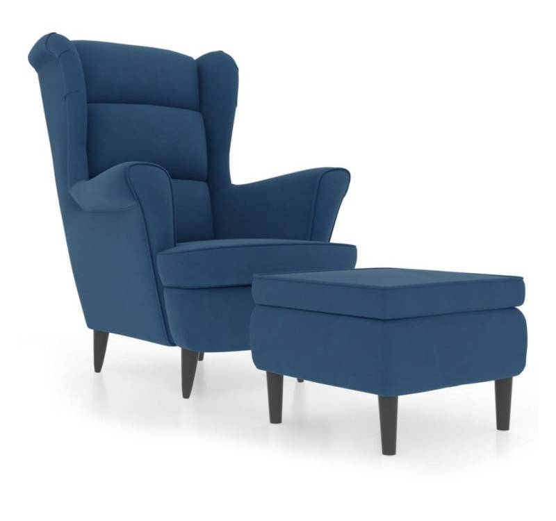 vidaXL Ohrensessel, mit Hocker Blau Samt vidaXL Ohrensessel, mit Hocker Blau Samt von vidaXL
