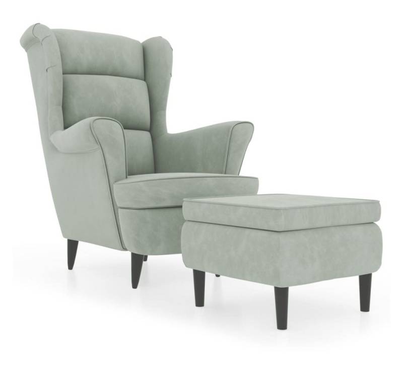 vidaXL Ohrensessel, mit Hocker Hellgrau Samt vidaXL Ohrensessel, mit Hocker Hellgrau Samt von vidaXL