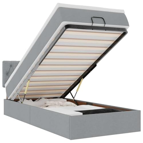 vidaXL Ottoman-Bett mit Matratze LEDs Hellgrau 100x200 cm Stoff, Bett mit Stauraum, Bett, Stoffbett, Polsterbett, Doppelbett, Doppel-Ottoman-Bett vidaXL Ottoman-Bett mit Matratze LEDs Hellgrau 100x200 cm Stoff, Bett mit Stauraum, Bett, Stoffbett, Polsterbett, Doppelbett, Doppel-Ottoman-Bett von vidaXL