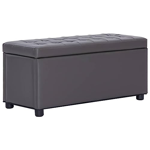 vidaXL Ottoman mit Stauraum Sitzhocker Sitzwürfel Sitzbank Aufbewahrungsbox Hocker Truhenbank Sitztruhe Truhe Sitzbox 87,5cm Grau Kunstleder von vidaXL