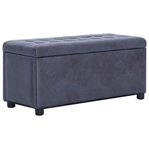 vidaXL Ottoman mit Stauraum Sitzhocker Sitzwürfel Sitzbank Aufbewahrungsbox Hocker Truhenbank Sitztruhe Truhe Sitzbox 87,5cm Grau Wildleder-Optik von vidaXL