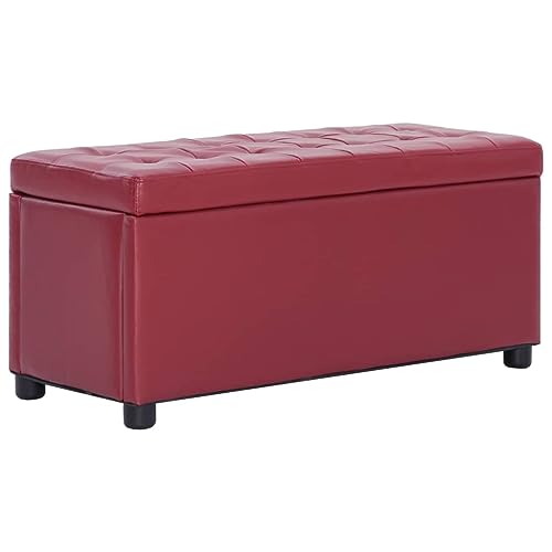 vidaXL Ottoman mit Stauraum Sitzhocker Sitzwürfel Sitzbank Aufbewahrungsbox Hocker Truhenbank Sitztruhe Truhe Sitzbox 87,5cm Weinrot Kunstleder von vidaXL