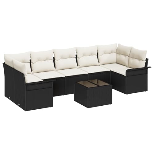 vidaXL Outdoor Garten Sofa Set 8 Teile mit Kissen modulares Sitzmöbel Schwarz Poly Rattan Tisch für 7 Personen ideal für Patio Balkon Räume Möbel 4 Sitzer segmentiertes Sofa Loungesessel Kissen von vidaXL