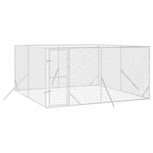 vidaXL Outdoor Hundezwinger, Hundehütte mit abschließbarer Tür, Hundekäfig für den Außenbereich, Hühnerstall Hundezaun Hundeauslauf, Silbern Verzinkter Stahl von vidaXL