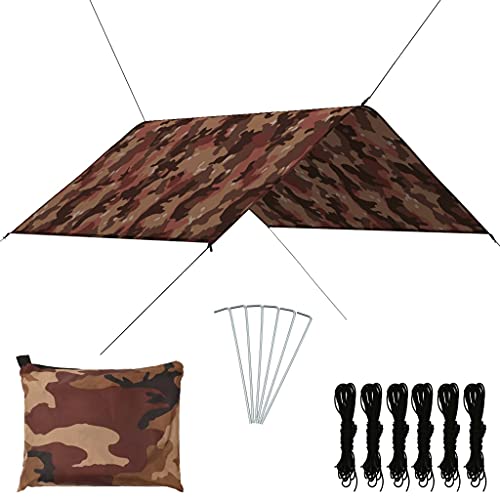 vidaXL Outdoor Tarp mit 6 Heringen 6 Seilen UV-beständig Regenplane Sonnensegel Hängematte Zeltplane Camping Zelt Plane 3x2,85m Camouflage von vidaXL