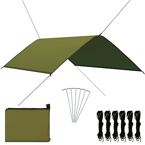 vidaXL Outdoor Tarp mit 6 Heringen 6 Seilen UV-beständig Regenplane Sonnensegel Hängematte Zeltplane Camping Zelt Plane 3x2 m Grün von vidaXL