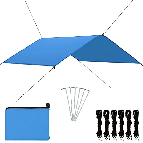 vidaXL Outdoor Tarp mit 6 Heringen 6 Seilen UV-beständig Regenplane Sonnensegel Hängematte Zeltplane Camping Zelt Plane 4x4 m Blau von vidaXL