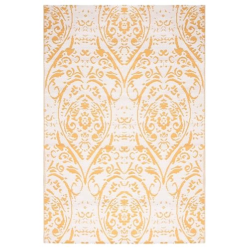 vidaXL Outdoor Teppich Doppellagiges Jacquard-Muster Balkon Terrasse Garten Außenteppich Balkonteppich Gartenteppich Terrassenteppich Gelb 140x200cm PP von vidaXL