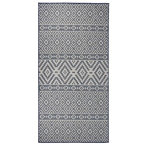 vidaXL Outdoor Teppich Flachgewebe Witterungsbeständig UV-beständig Außenteppich Balkon Terrasse Garten Swimming Pool 100x200cm Blau Gestreift von vidaXL