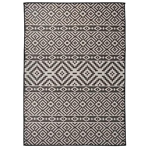vidaXL Outdoor Teppich Flachgewebe Witterungsbeständig UV-beständig Außenteppich Balkon Terrasse Garten Swimming Pool 120x170cm Schwarz Gestreift von vidaXL