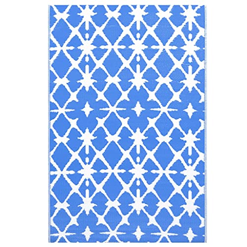 vidaXL Outdoor Teppich Zweischichtiger Jacquard Terrassenteppich Außenteppich Küchenteppich Indoor Terrasse Balkon Flur Küche Bad Blau Weiß 160x230cm PP von vidaXL