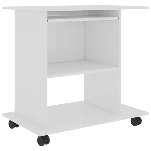 vidaXL PC Tisch mit Rollen Schreibtisch Computertisch Bürotisch Laptoptisch Büromöbel Arbeitstisch Büro Hochglanz-Weiß 80x50x75cm Holzwerkstoff von vidaXL