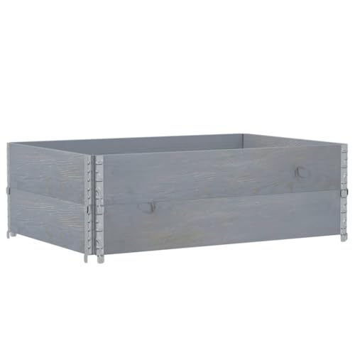 vidaXL Paletten Aufsatzrahmen 2 STK., Palettenrahmen Hochbeet, Holzrahmen Stapelbar Faltbar, Stapelrahmen Gartenbeet, Grau Massivholz Kiefer von vidaXL