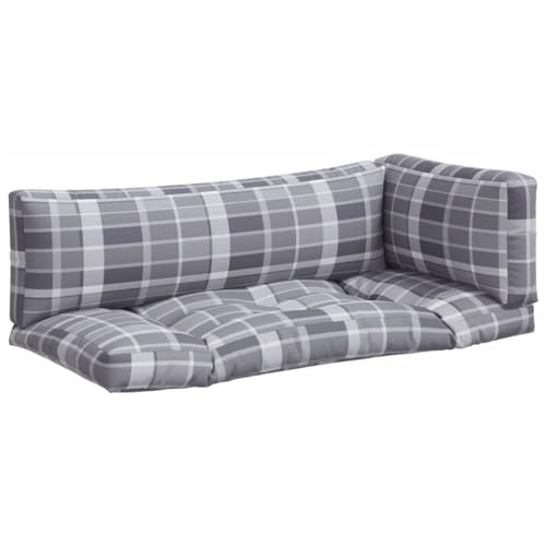 vidaXL Palettenkissen 3-TLG., Palettenauflage für Europaletten, Palettenpolster Palettensofa Outdoor Indoor, Sitzkissen Rückenkissen Seitenkissen, Grau Karomuster Stoff von vidaXL