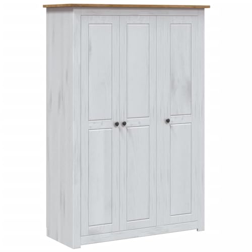 vidaXL Panama-Kiefer Kleiderschrank Weiß 3-Türig Dielenschrank Garderobenschrank Schlafzimmerschrank Schrank Holzschrank 118x50x171,5cm von vidaXL