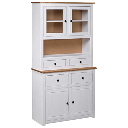 vidaXL Panama-Kiefer Massiv Highboard mit 4 Schubladen 4 Türen Rustikal Kommode Anrichte Schrank Vitrine Standschrank Weiß 93x40,5x180cm von vidaXL